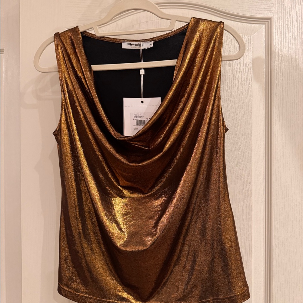 Bronze Metallic Cowl Neck Blouse